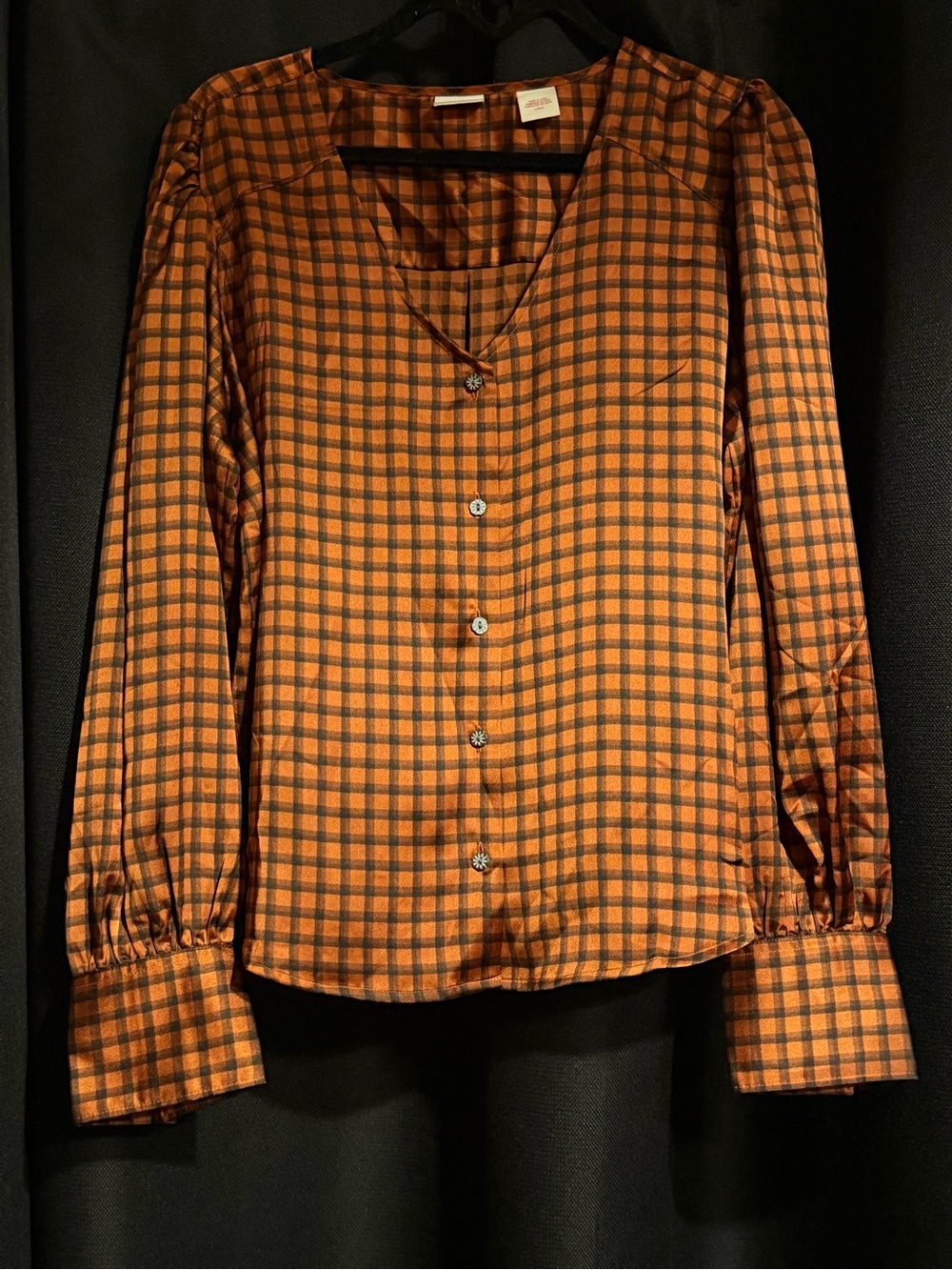 Levi’s Women’s Button Down Blouse Orange/Black Plaid Size L